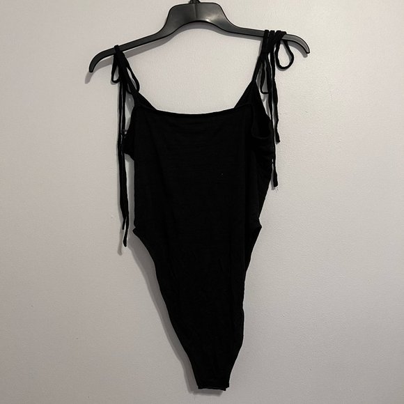 Black Bodysuit with Tie Straps - Picture 2 of 2